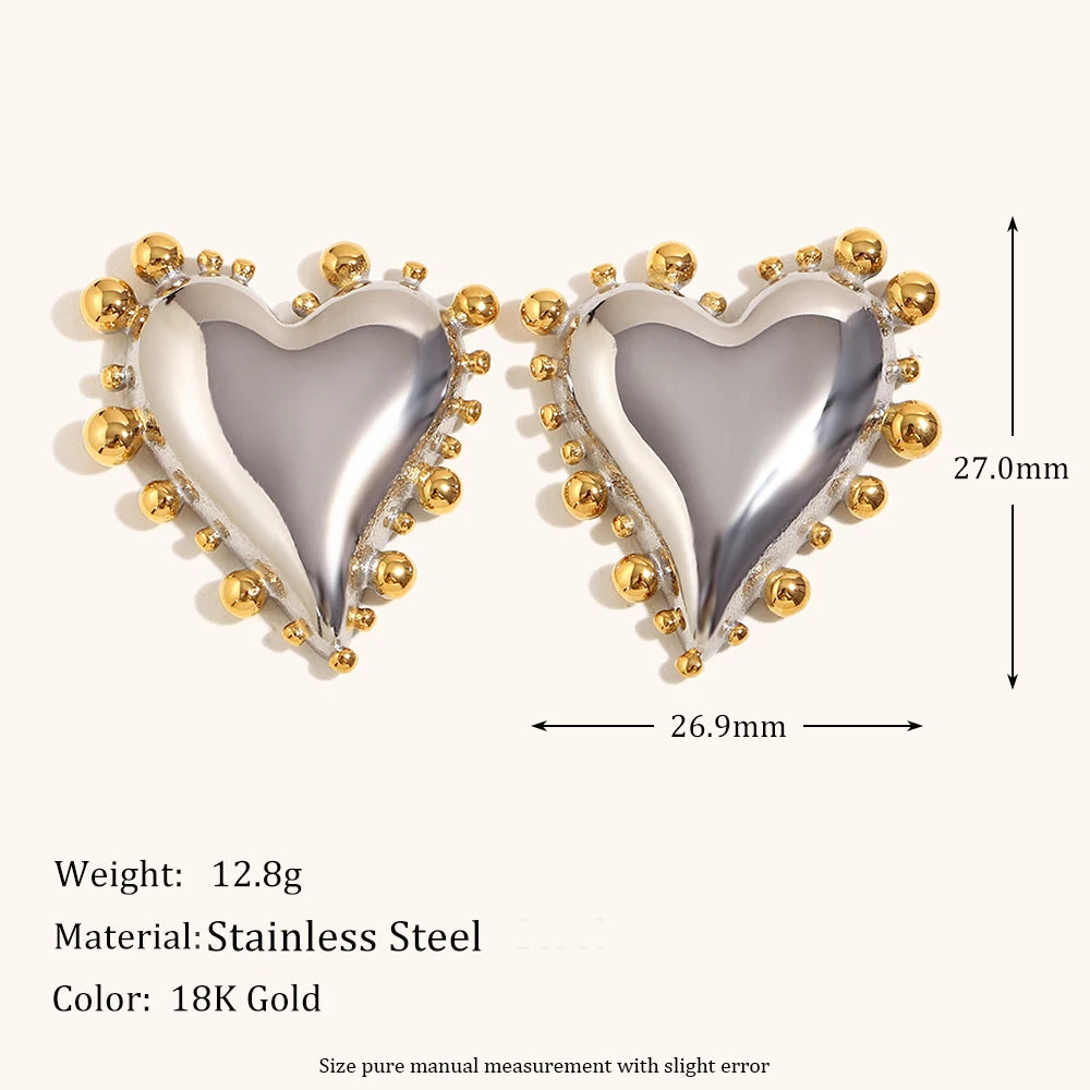 Slanted Heart Bead Edge Earrings – Waterproof 18K Gold Plated Earrings | Ezra Gems