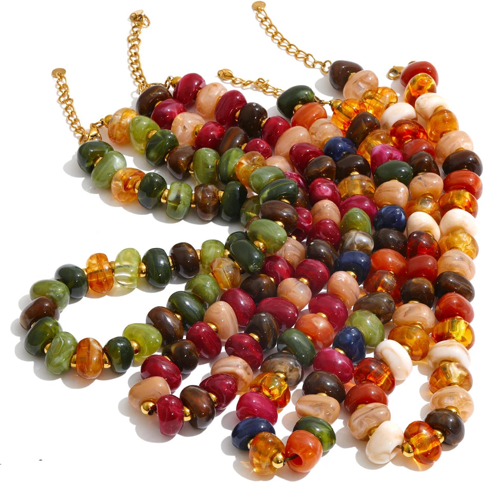 Colorful Resin Bead Chain Necklace – Waterproof 18K Gold Plated Necklace | Ezra Gems