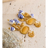 Blue Ceramic Flower Drop Earrings