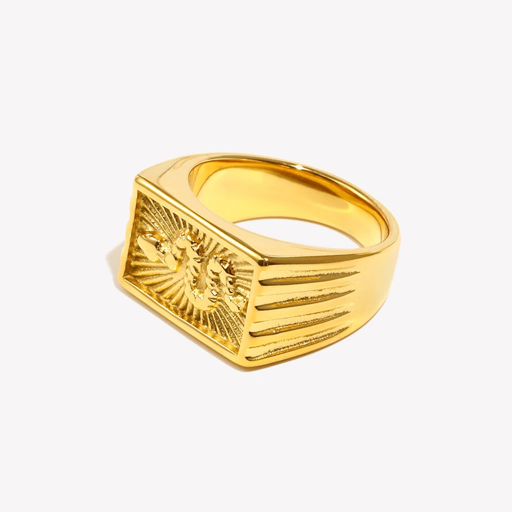 Snake Sunburst Signet Ring – Waterproof 18K Gold Plated Ring | Ezra Gems
