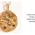 Star Moon Texture Zircon Necklace – Waterproof 18K Gold Plated Necklace | Ezra Gems