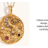 Star Moon Texture Zircon Necklace – Waterproof 18K Gold Plated Necklace | Ezra Gems