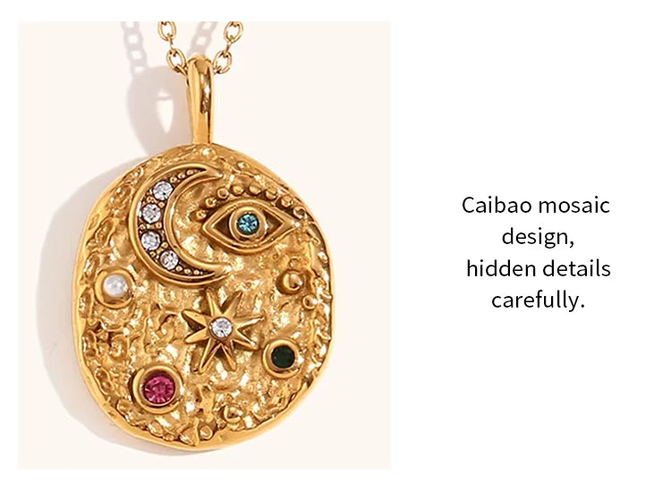 Star Moon Texture Zircon Necklace – Waterproof 18K Gold Plated Necklace | Ezra Gems
