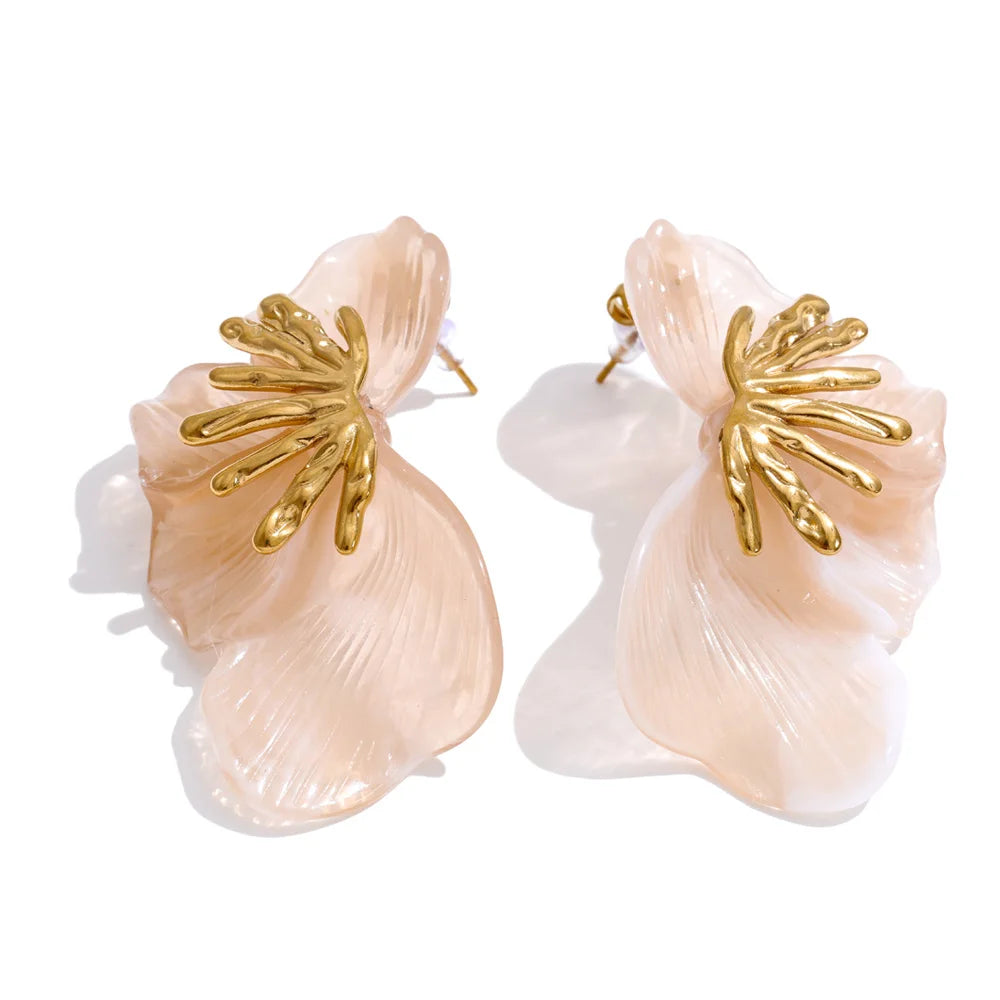 Statement Resin Flower Stud Earrings – Waterproof 18K Gold Plated Earrings | Ezra Gems