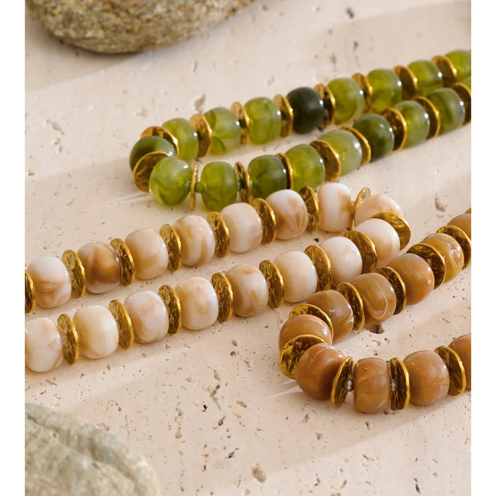 Resin Bead Spacer Chain Necklace – Waterproof 18K Gold Plated Necklace | Ezra Gems