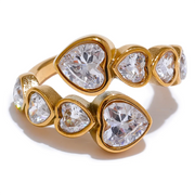 Stunning adjustable heart statement ring with gold-toned band