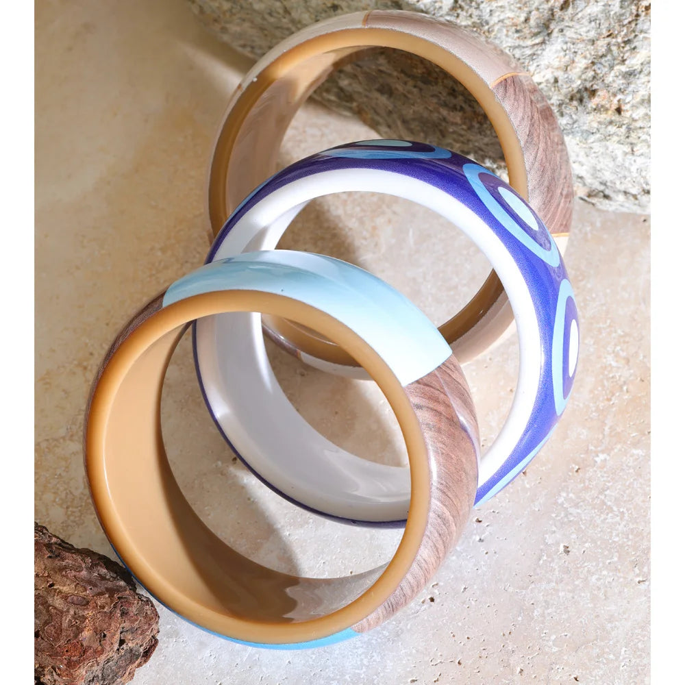 Two-Tone Acrylic Wide Bangle Bracelet – Waterproof 18K Gold Plated Bracelet | Ezra Gems