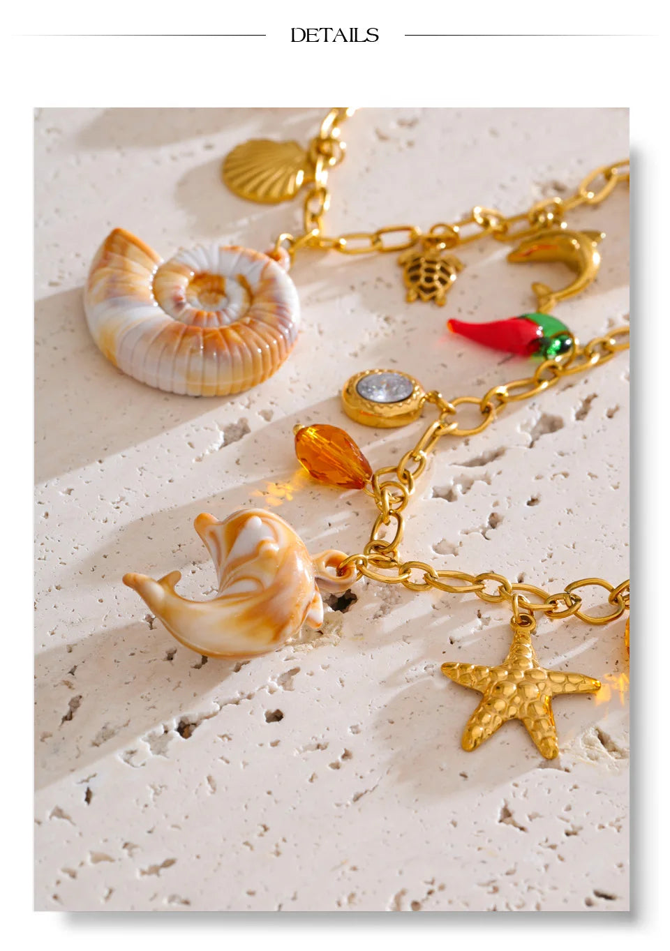 Shell Resin Ocean Charm Pendant Necklace – Waterproof 18K Gold Plated Necklace | Ezra Gems