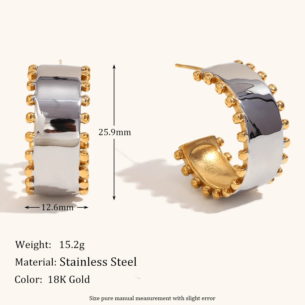 Bead Edge Smooth Mixed Metal Earrings – Waterproof 18K Gold Plated Earrings | Ezra Gems