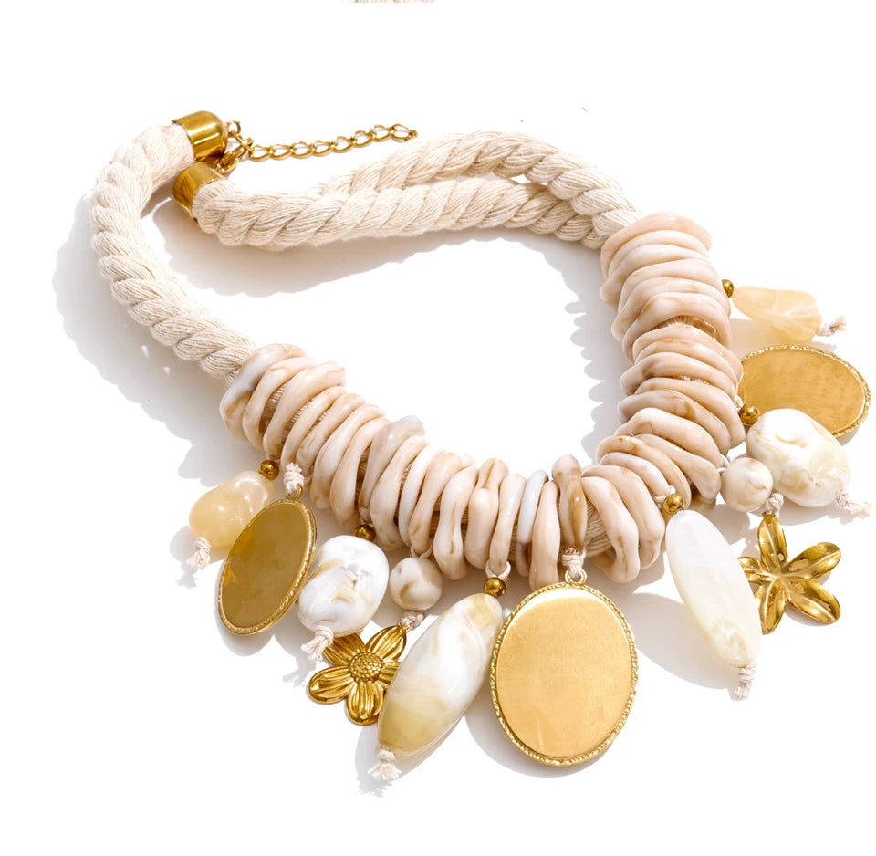 Braided Rope Resin Portrait Charm Necklace – Waterproof 18K Gold Plated Necklace | Ezra Gems