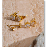 CZ Round Stud Earrings Set of 3