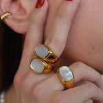 Zircon Shell Chubby Dome Ring – Waterproof 18K Gold Plated Ring | Ezra Gems
