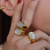 Zircon Shell Chubby Dome Ring – Waterproof 18K Gold Plated Ring | Ezra Gems