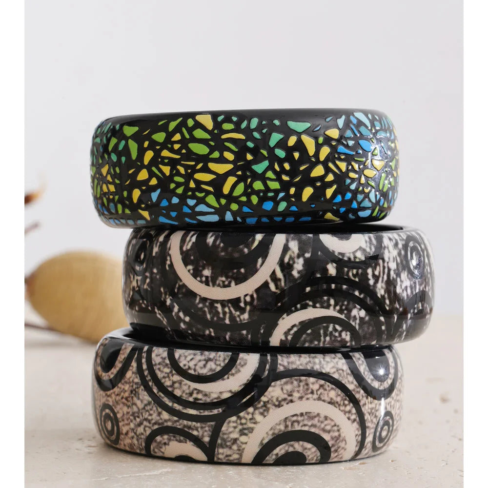 Wide Acrylic Resin Statement Bangle – Waterproof 18K Gold Plated Bracelet | Ezra Gems