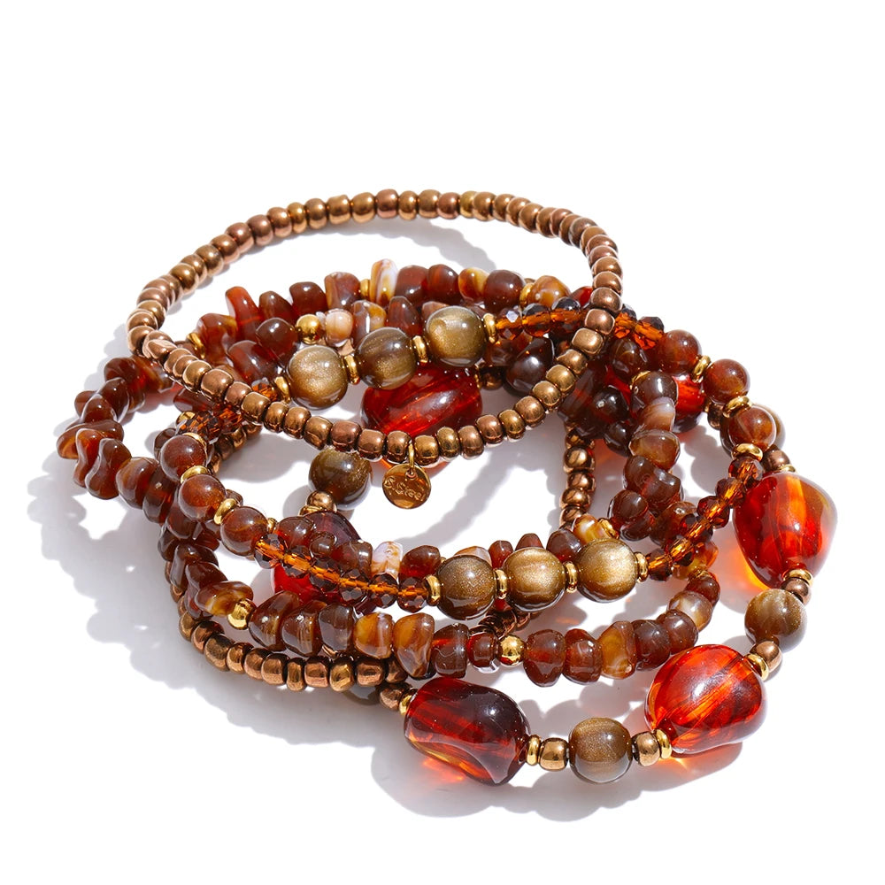 Layered Resin Bead Bib Necklace – Waterproof 18K Gold Plated Necklace | Ezra Gems