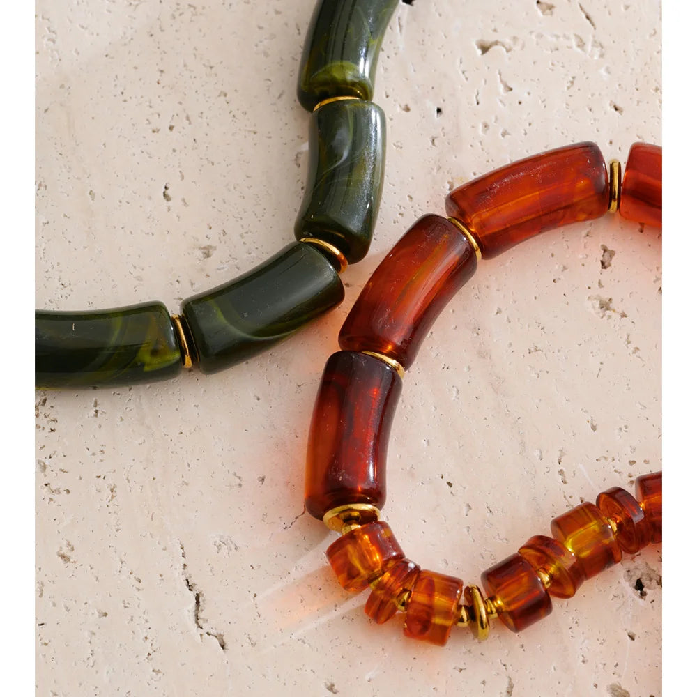 Amber Resin Bead Statement Necklace – Waterproof 18K Gold Plated Necklace | Ezra Gems