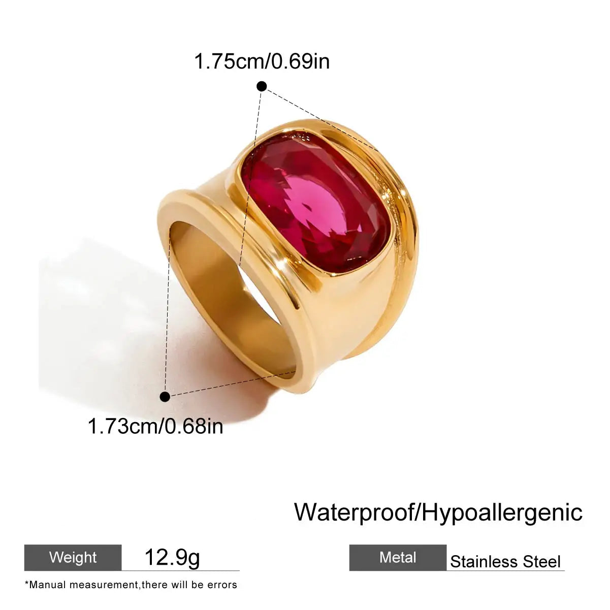 Pink Zirconia Wide Band Ring – Waterproof 18K Gold Plated Ring | Ezra Gems