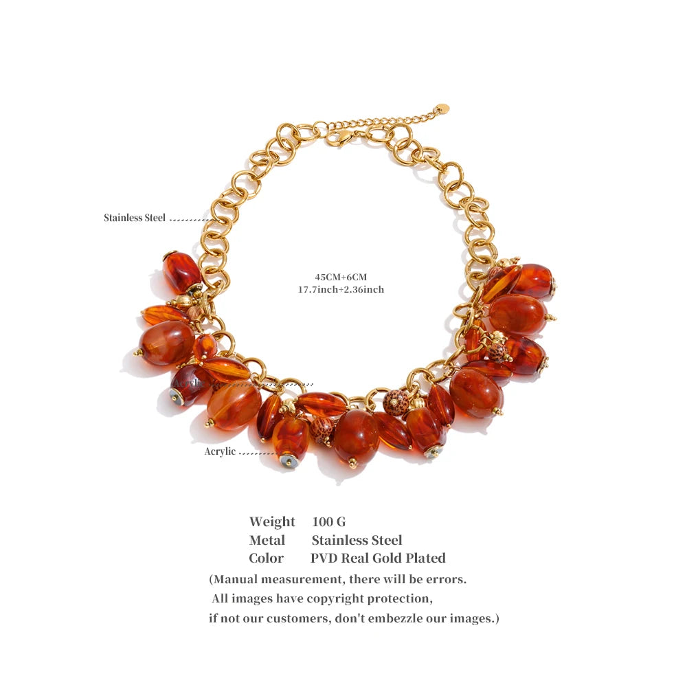 Amber Resin Bead Charm Necklace – Waterproof 18K Gold Plated Necklace | Ezra Gems