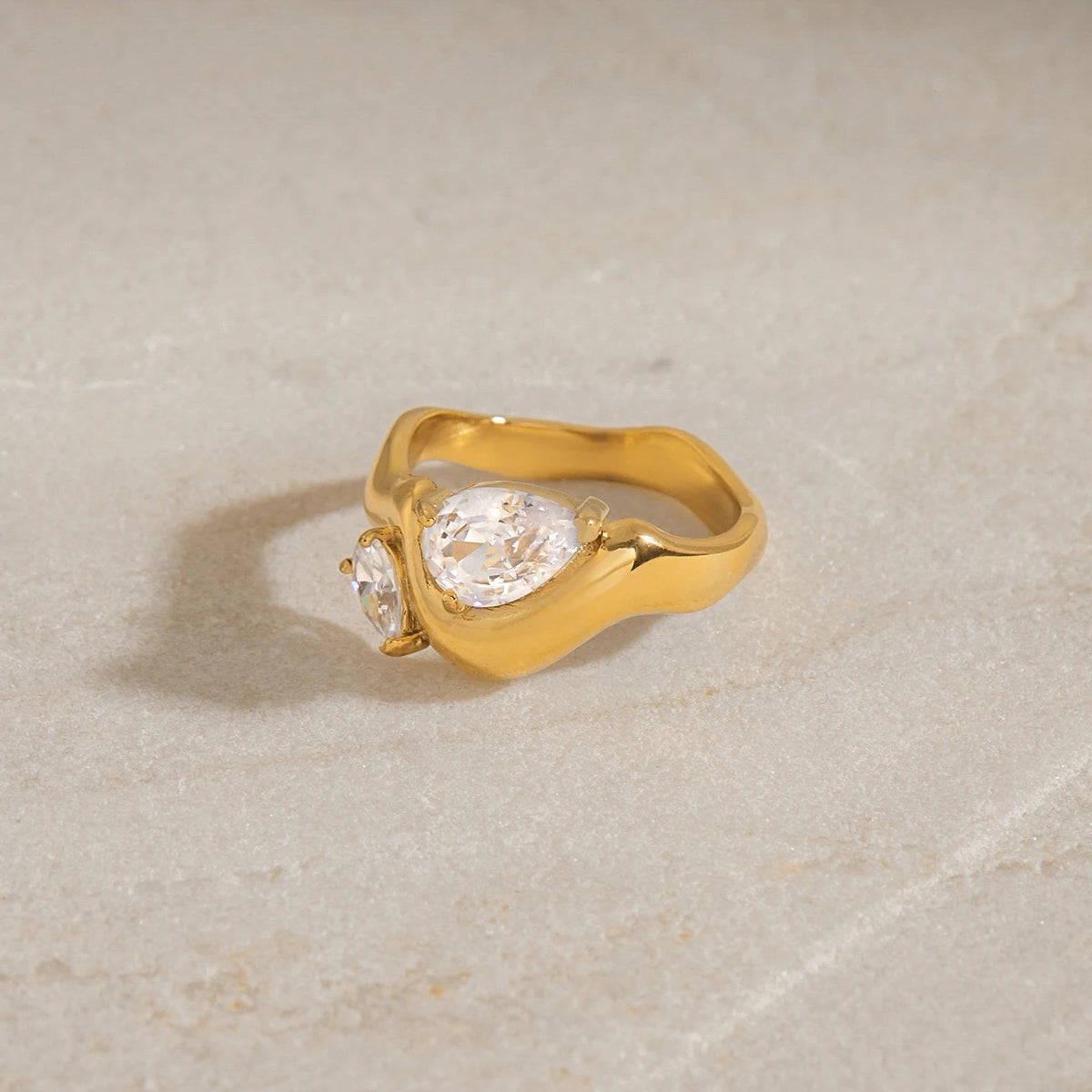 Irregular Geometric White Zircon Ring – Waterproof 18K Gold Plated Ring | Ezra Gems