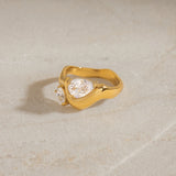 Irregular Geometric White Zircon Ring – Waterproof 18K Gold Plated Ring | Ezra Gems