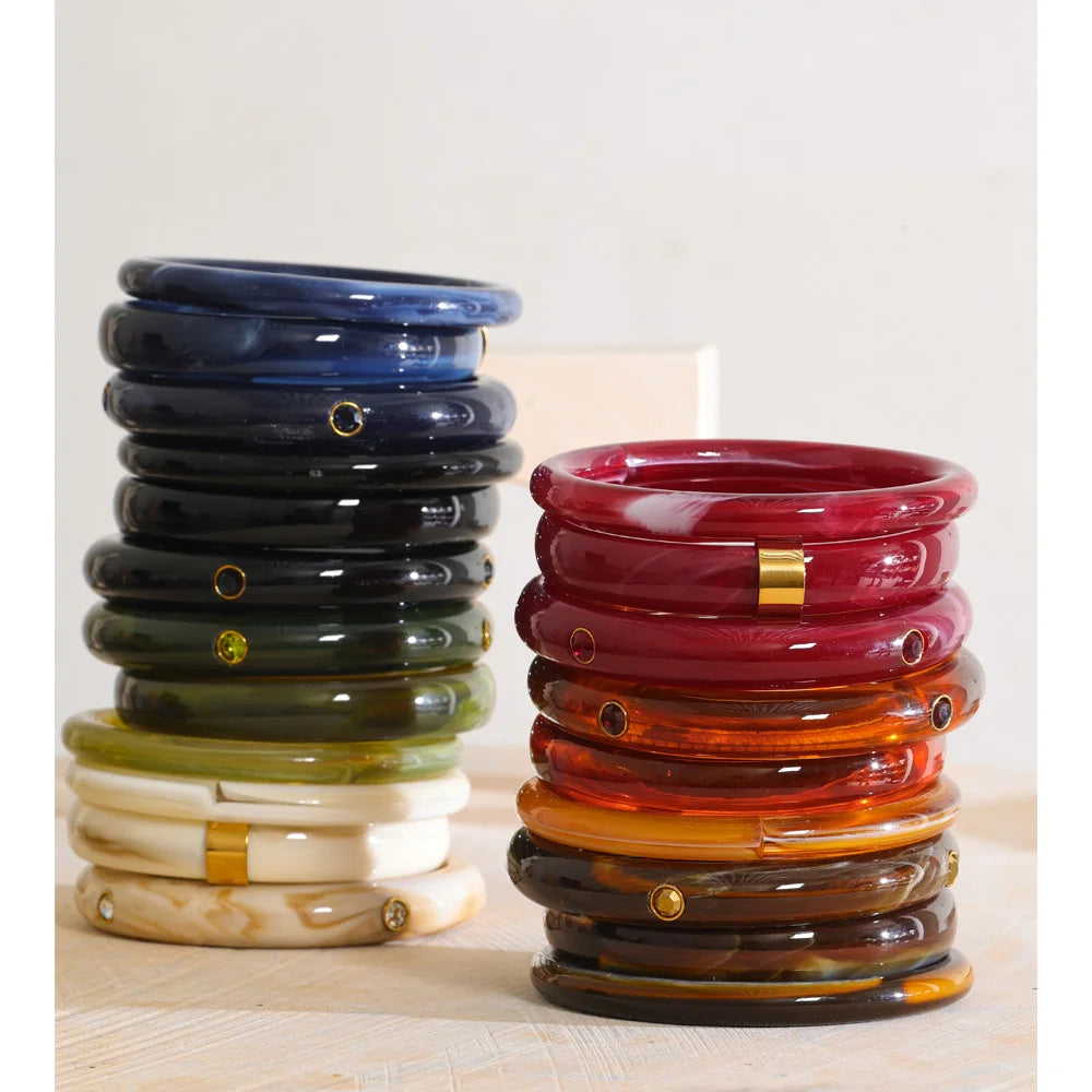 Stackable Multi-Color Resin Bangle – Waterproof 18K Gold Plated Bracelet | Ezra Gems