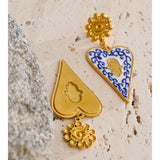 Blue Enamel Heart Drop Earrings