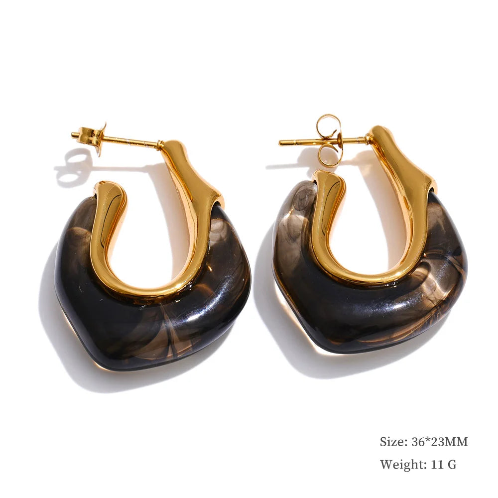 Multi-Color Resin Round & Square Geometric Earrings