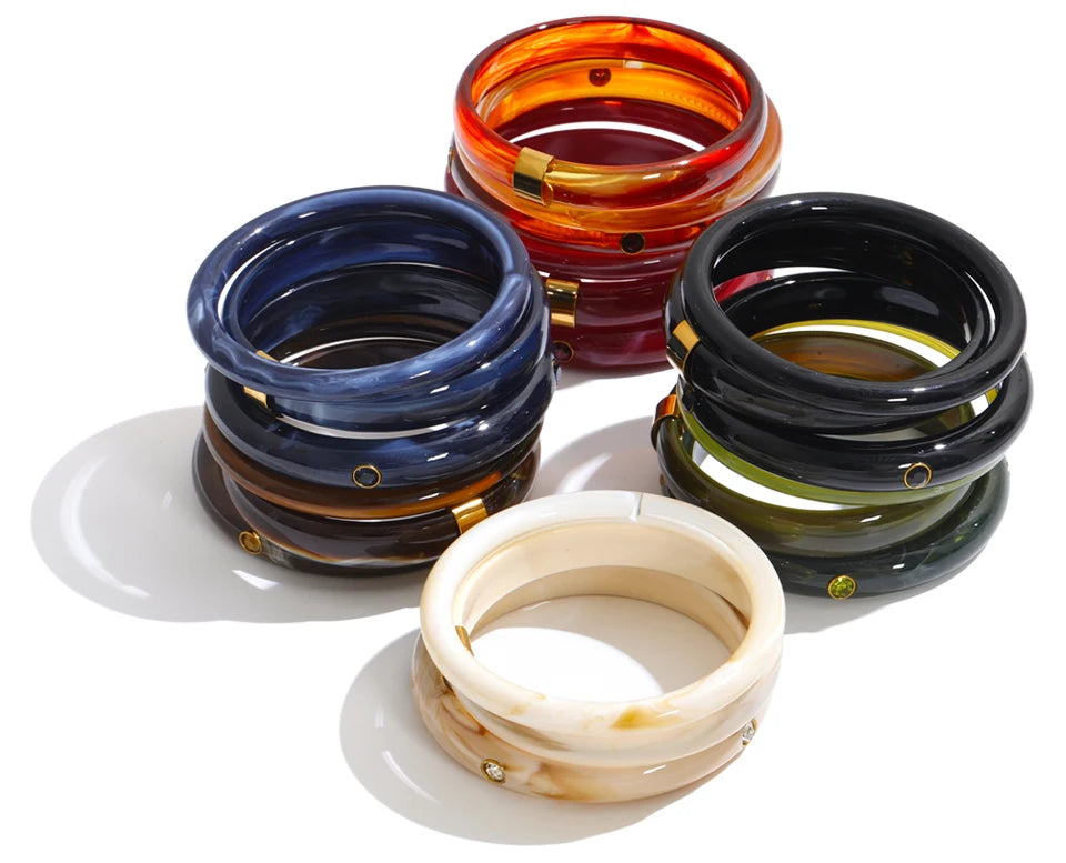 Stackable Multi-Color Resin Bangle – Waterproof 18K Gold Plated Bracelet | Ezra Gems