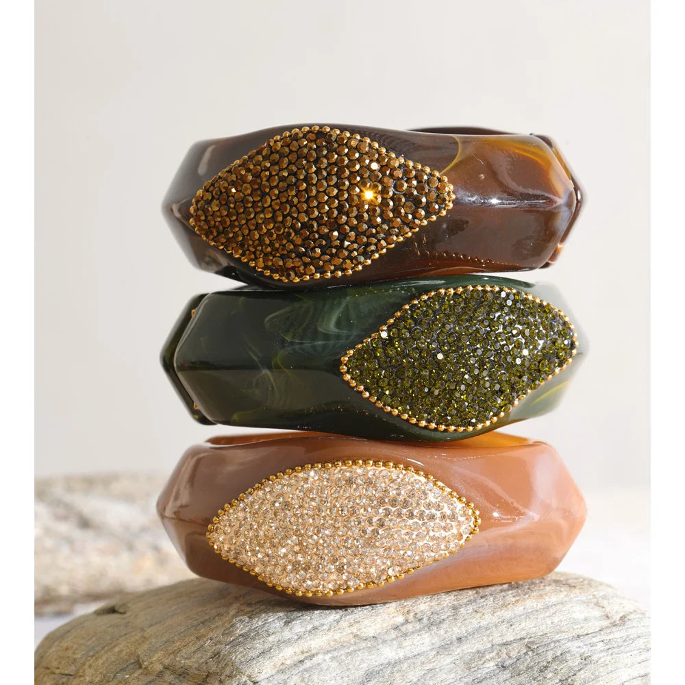 Resin Rhinestone Statement Bangle – Waterproof 18K Gold Plated Bracelet | Ezra Gems