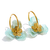 Resin Flower Charm Hoop Earrings – Waterproof 18K Gold Plated Earrings | Ezra Gems