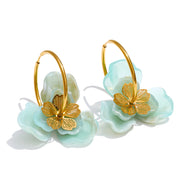 Resin Flower Charm Hoop Earrings – Waterproof 18K Gold Plated Earrings | Ezra Gems
