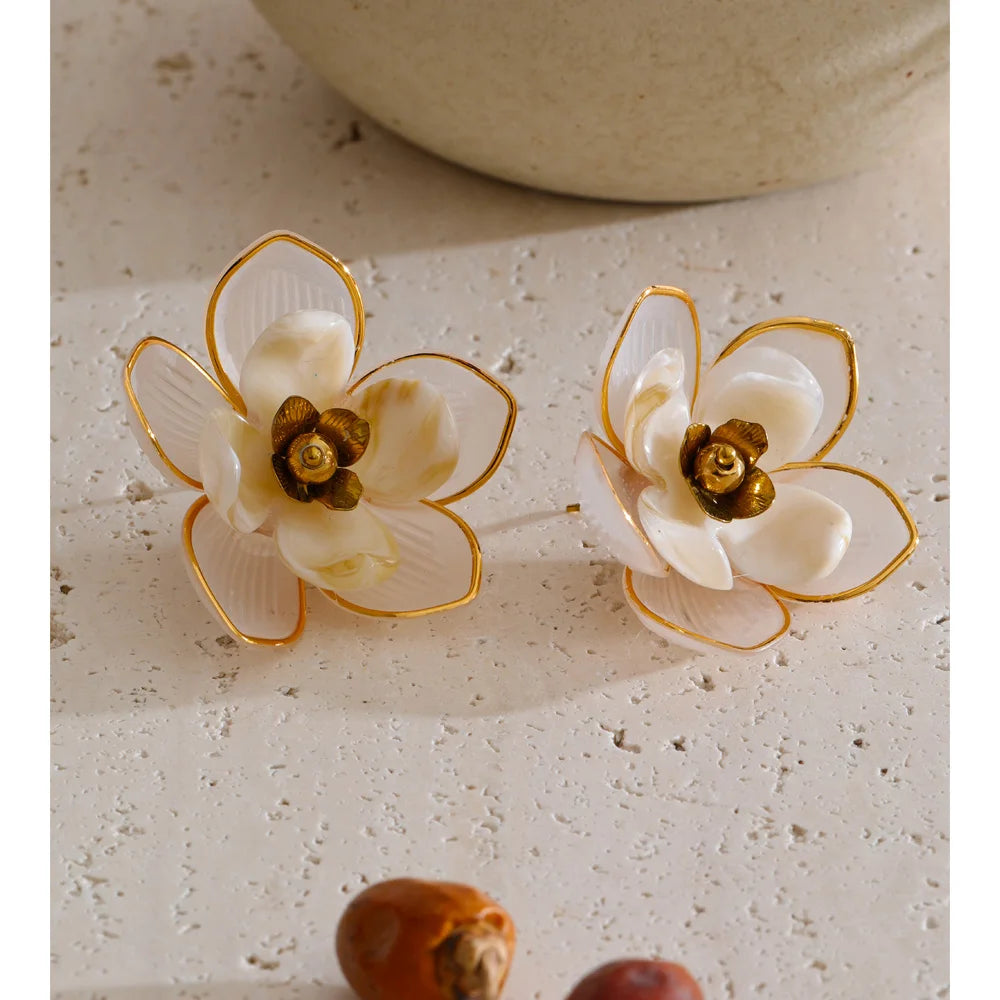 Fairy Resin Flower Stud Earrings – Waterproof 18K Gold Plated Earrings | Ezra Gems