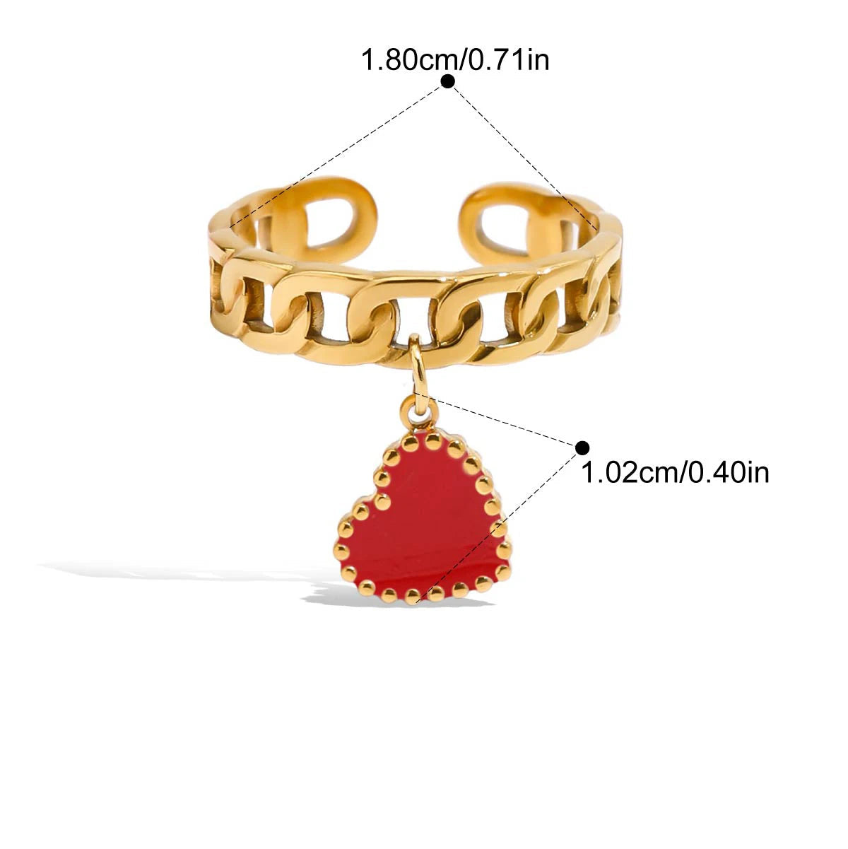 Heart Chain Ring - Pink & Red - RED - Rings