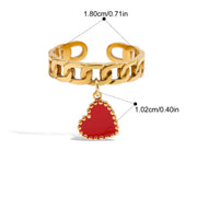 Heart Chain Ring - Pink & Red — waterproof hypoallergenic stainless steel jewelry | Ezra Gems