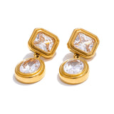 CZ Square & Round Drop Earrings