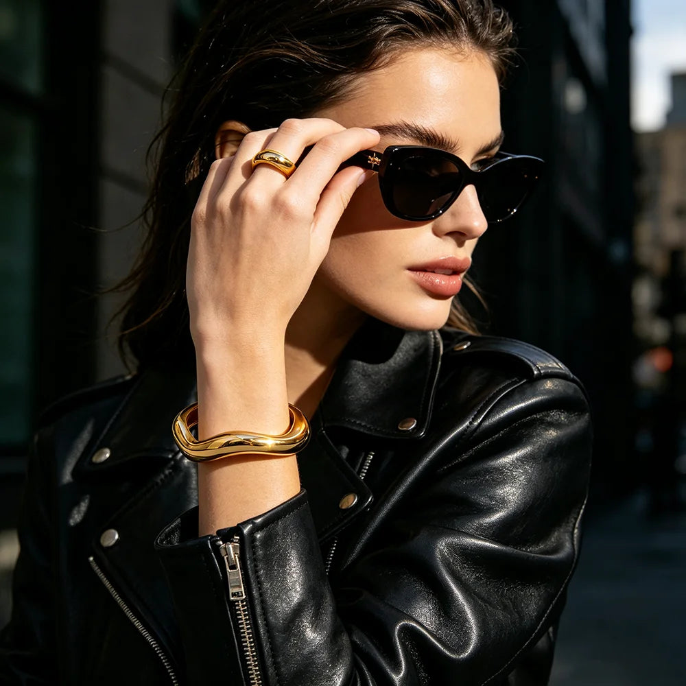 Liquid Wave Open Cuff Bracelet – Waterproof 18K Gold Plated Bracelet | Ezra Gems