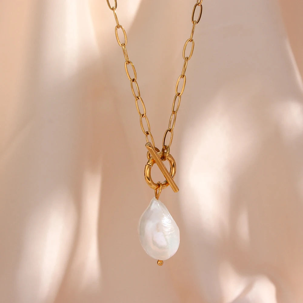 Baroque Freshwater Pearl Pendant Necklace – Waterproof 18K Gold Plated Necklace | Ezra Gems
