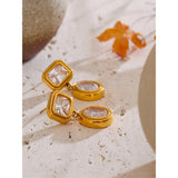CZ Square & Round Drop Earrings