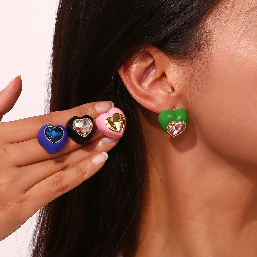 Heart Zircon Inlay Earrings – Waterproof 18K Gold Plated Earrings | Ezra Gems