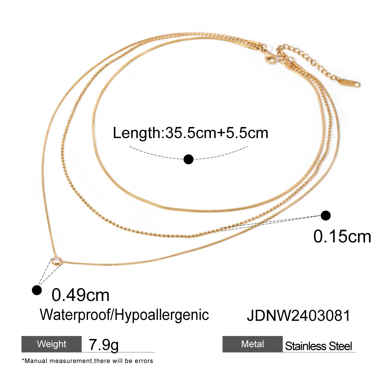 Three Layer Y Shape Necklace – Waterproof 18K Gold Plated Necklace | Ezra Gems