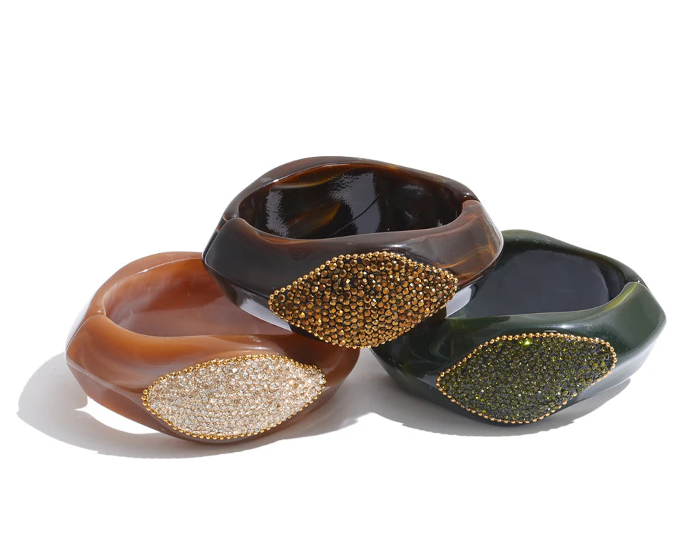 Resin Rhinestone Statement Bangle – Waterproof 18K Gold Plated Bracelet | Ezra Gems