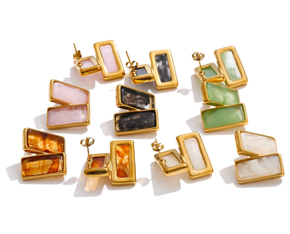Acrylic Rectangle Stud Earrings – Waterproof 18K Gold Plated Earrings | Ezra Gems