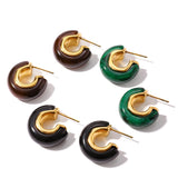 C Shape Resin Stud Earrings – Waterproof 18K Gold Plated Earrings | Ezra Gems