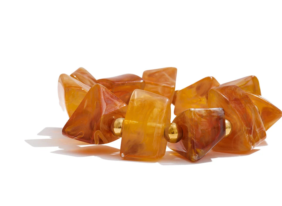 Amber Resin Geometric Bead Chain Bracelet – Waterproof 18K Gold Plated Bracelet | Ezra Gems
