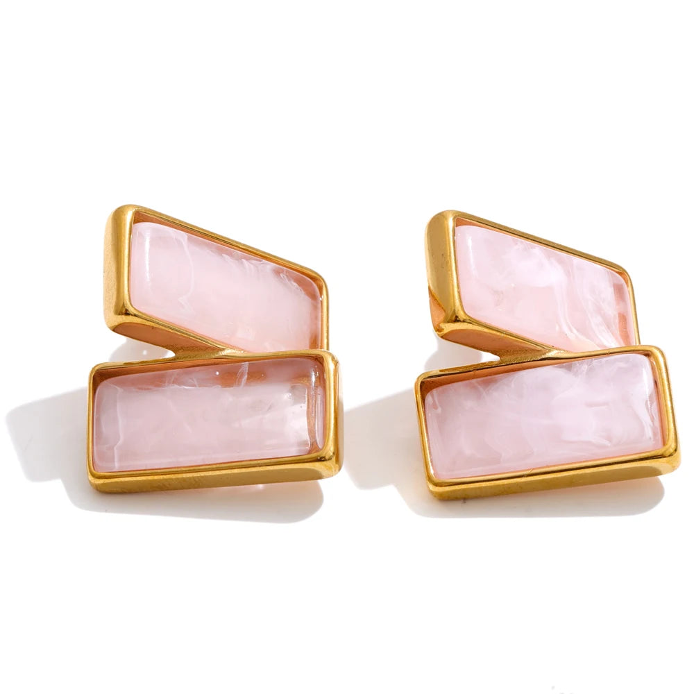 Acrylic Rectangle Stud Earrings – Waterproof 18K Gold Plated Earrings | Ezra Gems