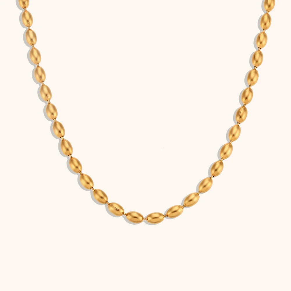 Oval Bead Clavicle Chain Necklace – Waterproof 18K Gold Plated Necklace | Ezra Gems