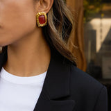 Red Resin Stud Earrings – Waterproof 18K Gold Plated Earrings | Ezra Gems
