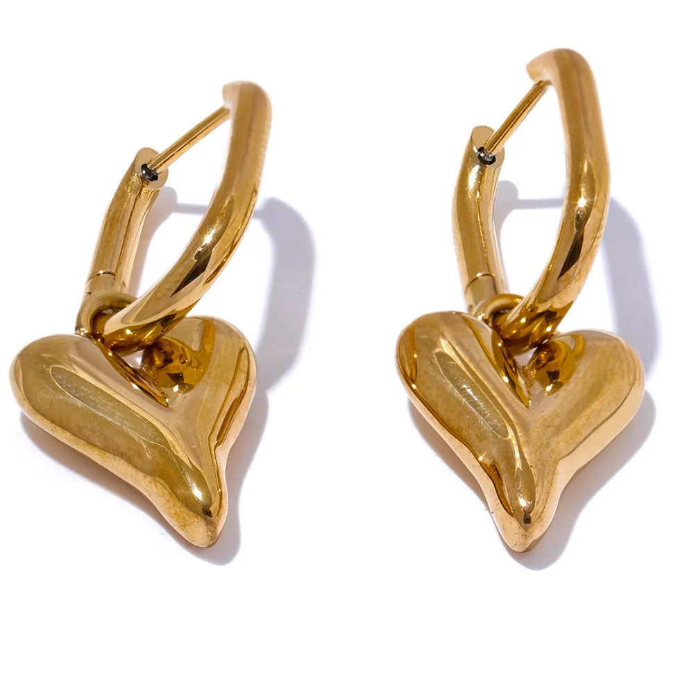 Yhpup stainless steel hoop earrings: gold heart dangle drops