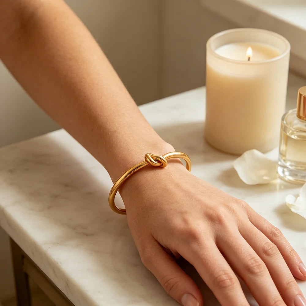 Minimalist Knot Cuff Bangle – Waterproof 18K Gold Plated Bracelet | Ezra Gems