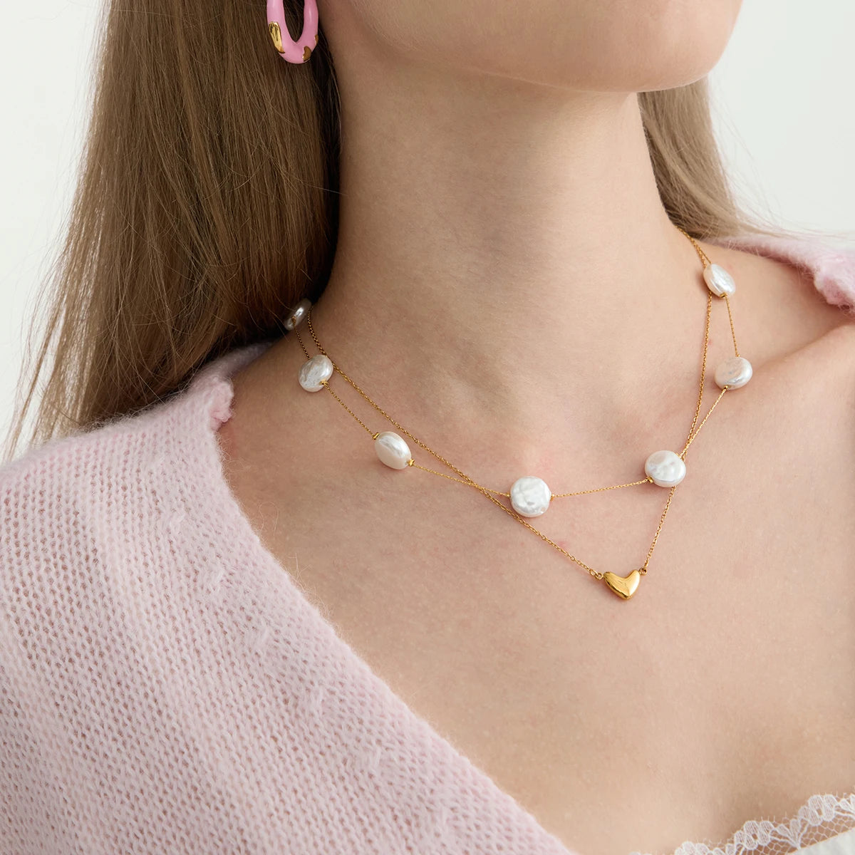 Pearl Heart Necklace Set – Waterproof 18K Gold Plated Jewelry Set | Ezra Gems